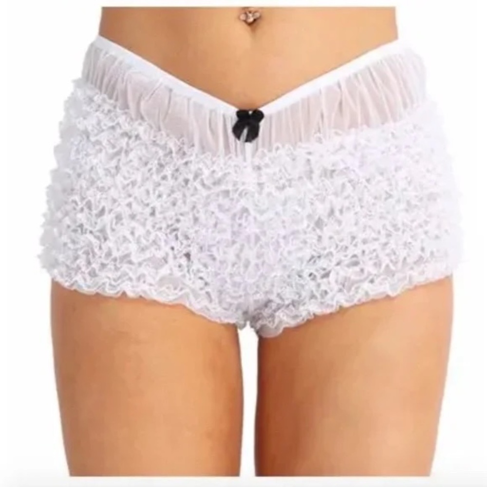 WHITE Rumba Panties, Burlesque Panties, Frilly Panties Boy Shorts Pinup XL